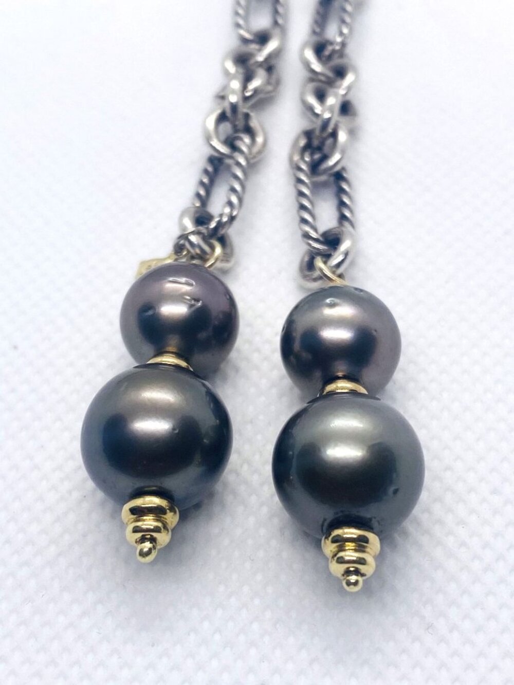 David Yurman 925 Silver & 18k Gold Pearl Bijoux Cable Necklace 41"